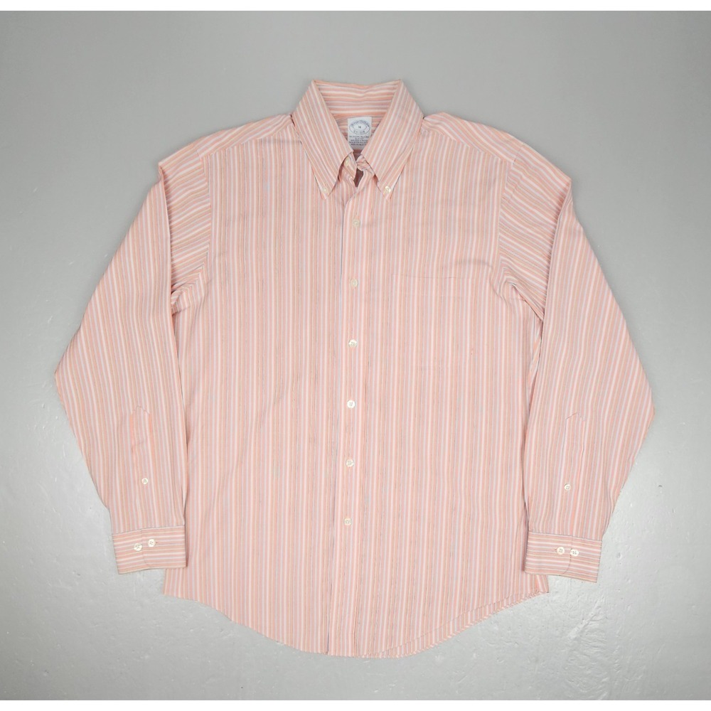 Brooks Brothers Button‎ Down Shirt Mens Medium. Peach Striped Long Sleeve